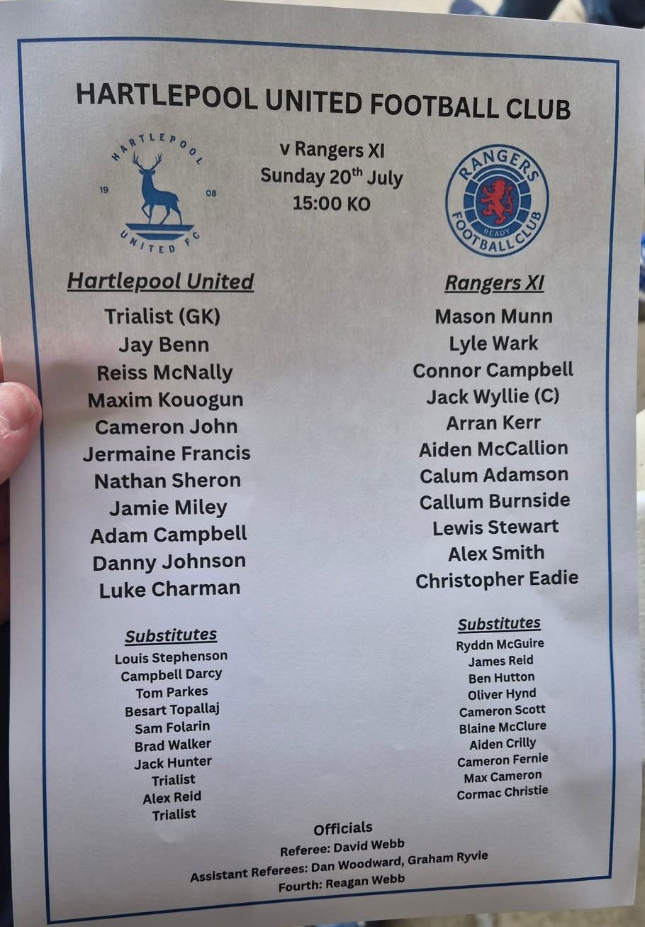 Hartlepool v Rangers B match report